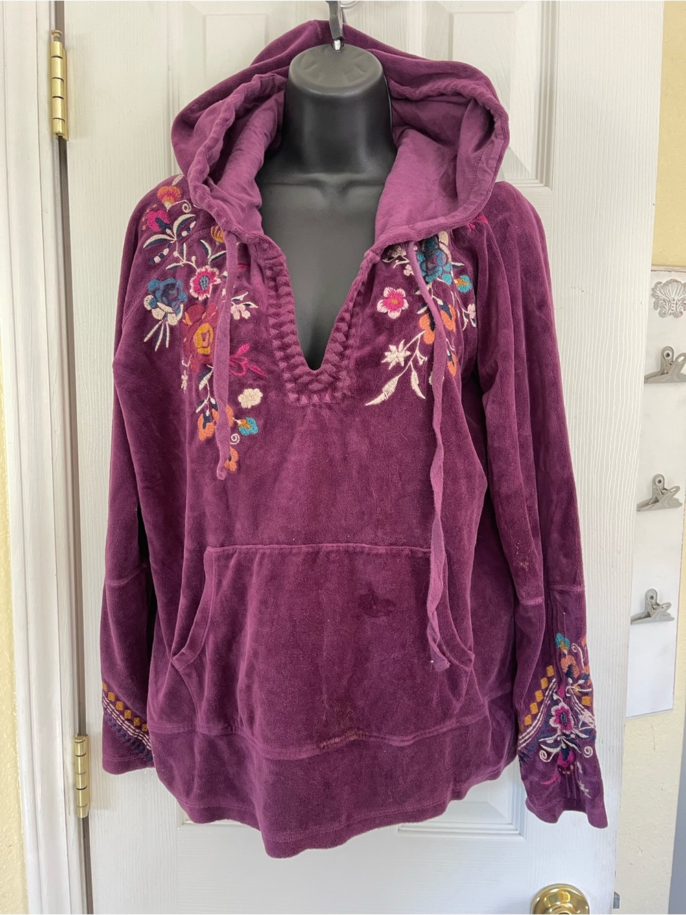 Johnny Was Plum Velvet Embroidered Hoodie